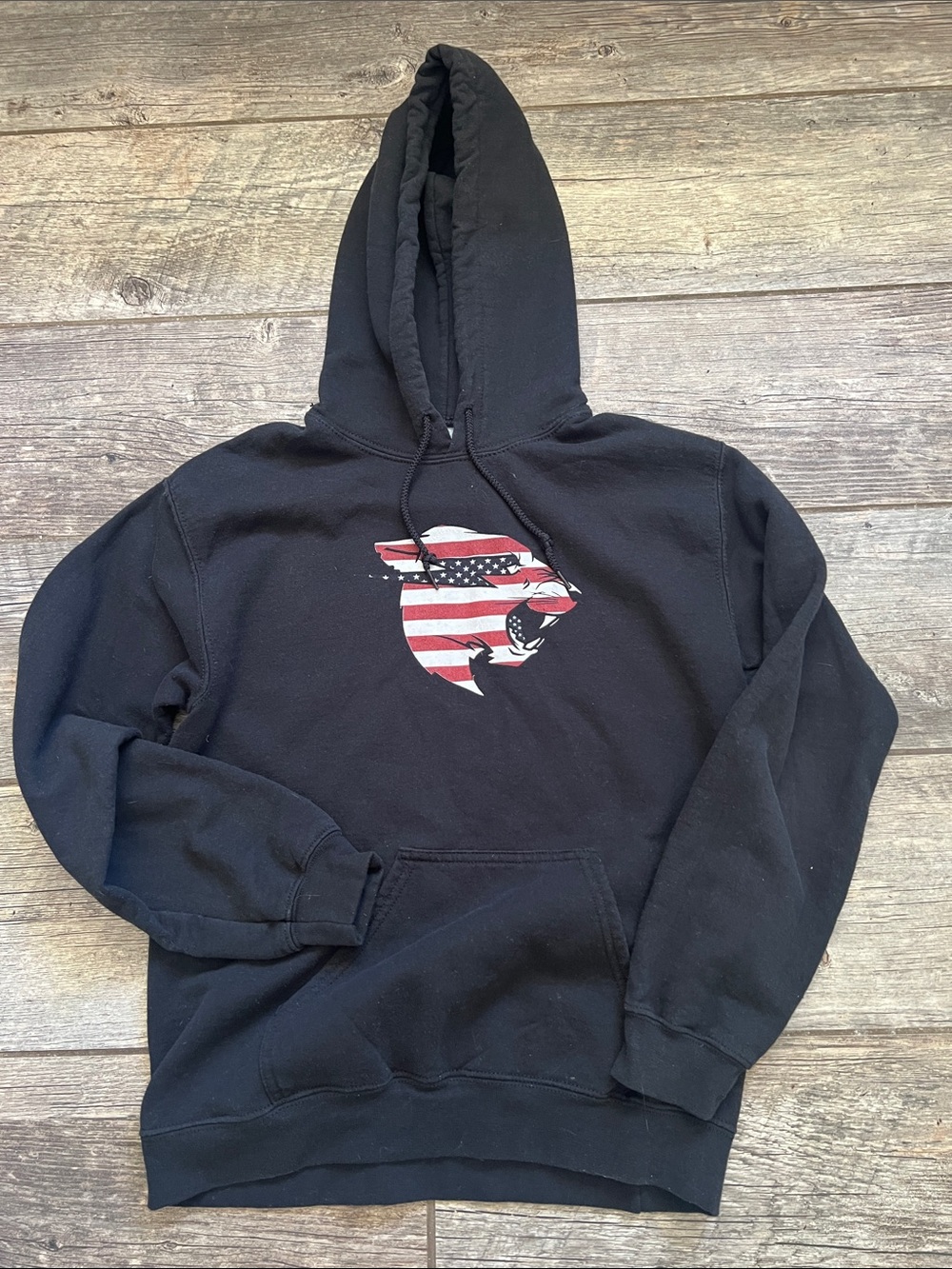 Gildan Black Pullover Hoodie with Mr. Beast American Flag logo